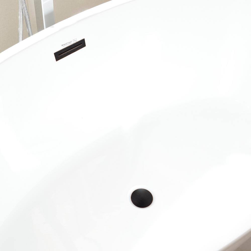 White Glossy Acrylic Freestanding Soaking Bathtub, 55.1" Length
