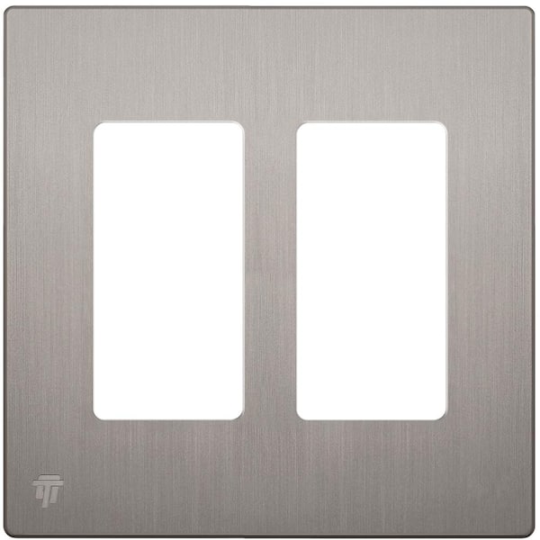 Elite 4.68 in. H x 4.73 in. L, Brushed Nickel 2-Gang Screwless Decorator Wall Plate