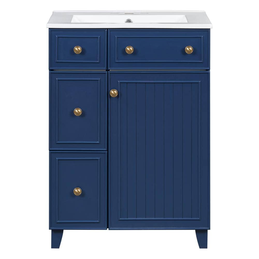24 in. W Freestanding Bath Vanity in Blue with White Ceramic Top
