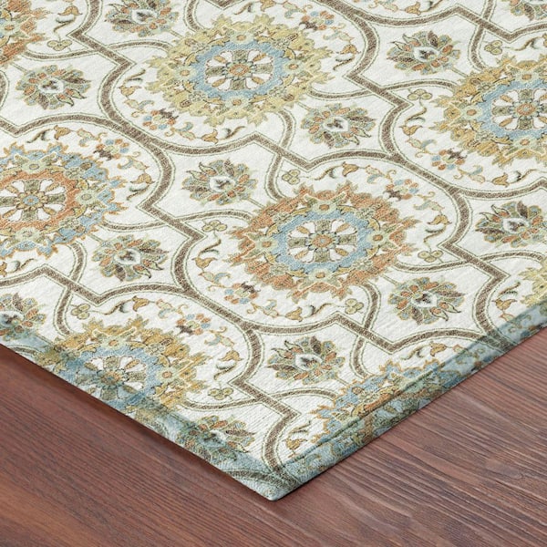Chantille Machine Washable Indoor/Outdoor Abstract ACN2670 Ivory 8 ft. x 8 ft. Round Rug