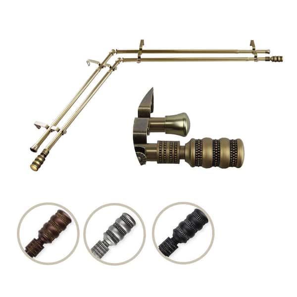 Rod Desyne 13/16" Dia Adjustable 66" to 120" Double Corner Window Curtain Rod in Antique Brass with Dollop Finials