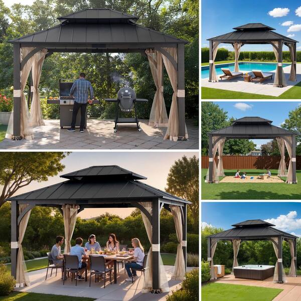 Sunjoy 13 ft. x 15 ft. Churchill Hard Top Gazebo with Netting