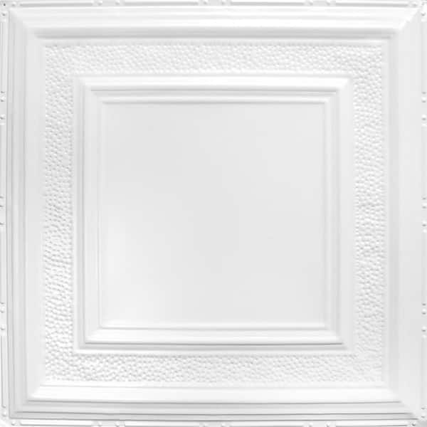 AMERICAN TIN CEILINGS Pattern #6 in Bright White Satin 2 ft. x 2 ft. Nail Up Tin Ceiling Tile (20 sq. ft./Case)