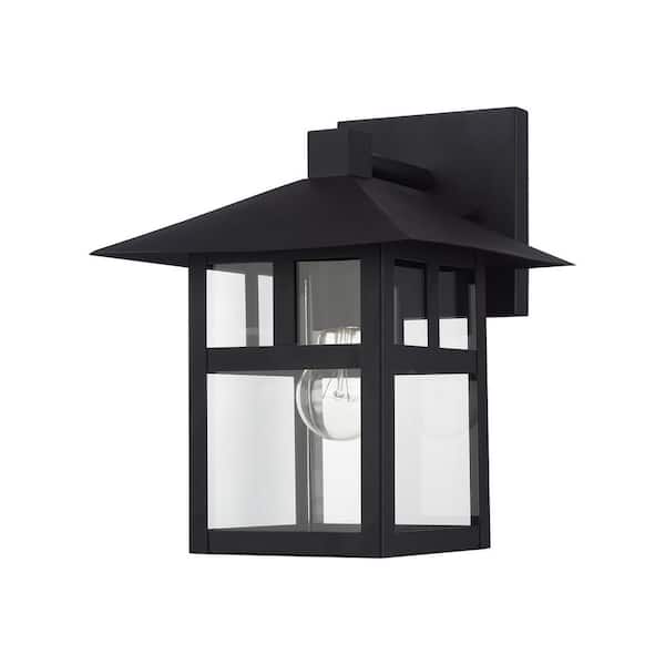 Livex Lighting Crestlake 11.5 in. 1-Light Textured Black Outdoor Hardwired Wall Lantern Sconce with No Bulbs Included