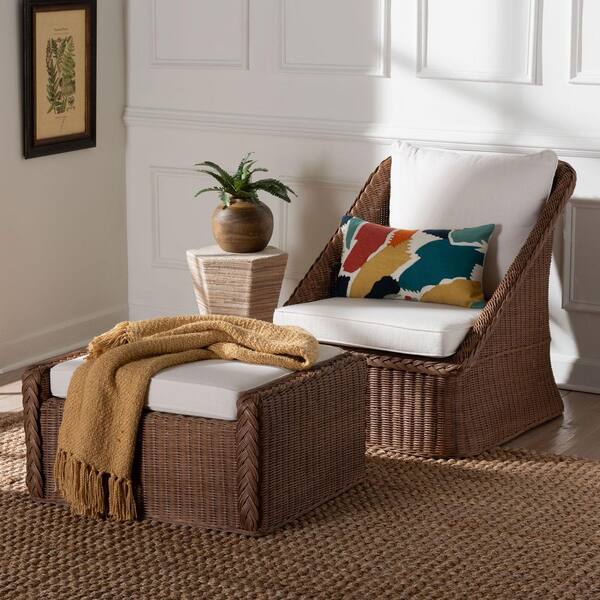 bali & pari Derris Peanut Brown Rattan Arm Chair with Ottoman Set