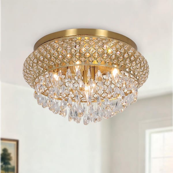 Jackson 5-Light 19.7 in. Brass Crystal Modern Flush Mount Lighting Hallway Bedroom Ceiling Lights Fixtures
