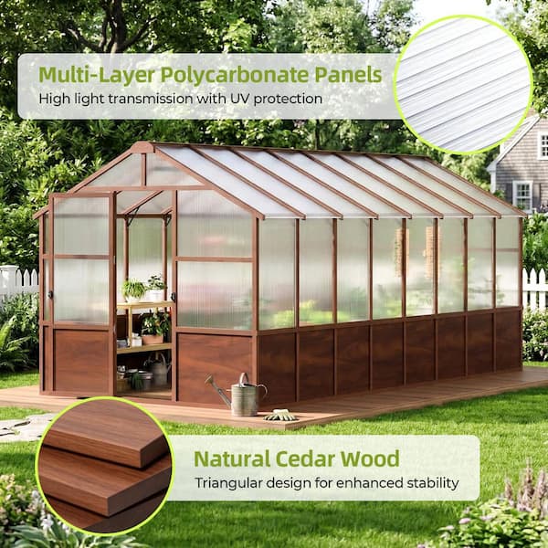 Epicpoplar 8 ft. x 16 ft. Cedar Wood Walk-In Greenhouse Kit with
