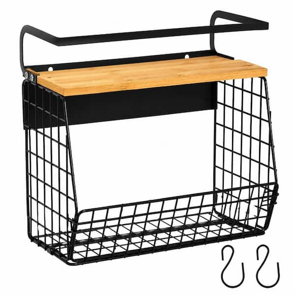 Magnetic Fridge Shelf with Wood Lid, Large Storage Container for Fruit, Potato, and Onion, Spice Rack for Kitchen