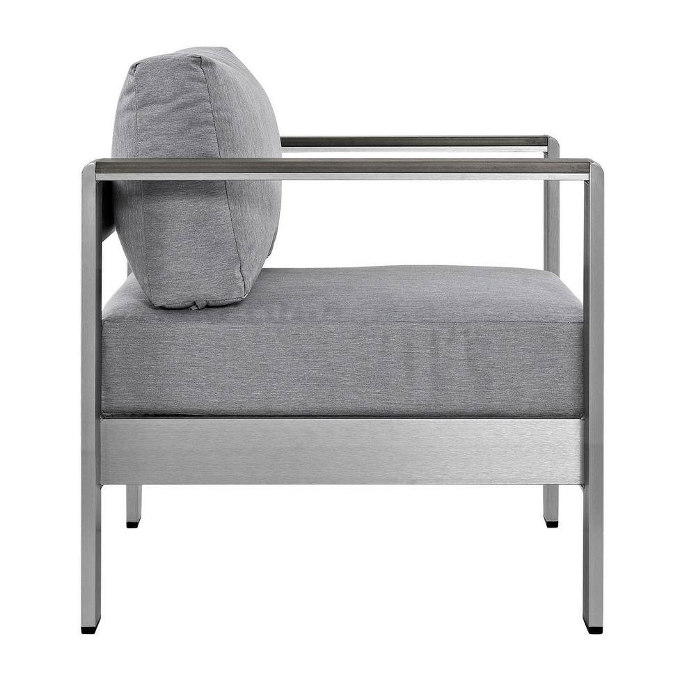 Silver Gray Aluminum Outdoor Armchair with Cushions