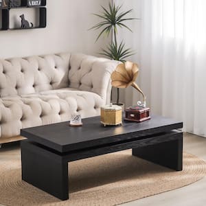 47.6 in. Black Rectangle Wood Modern Coffee Table Cocktail Tea Table