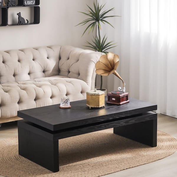 47.6 in. Black Rectangle Wood Modern Coffee Table Cocktail Tea Table