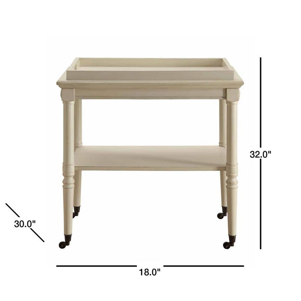 Antique White Wood and Metal Rectangular Tray Table