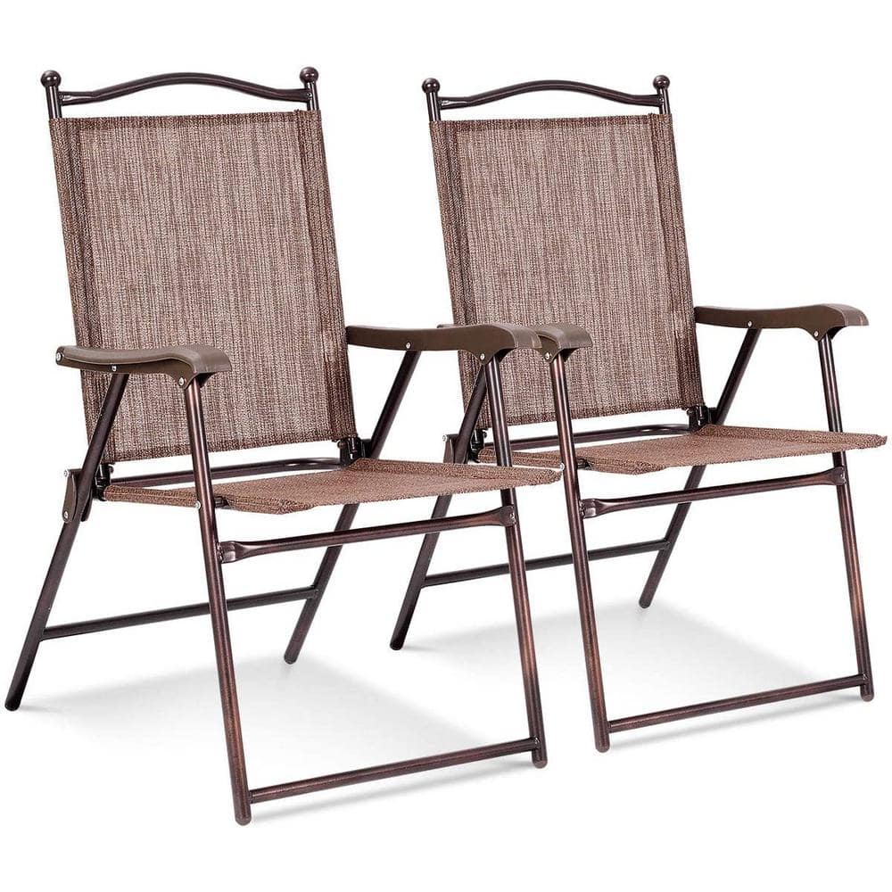 Coffee Steel Folding Sling Outdoor Dining Chair (Set of 2)
