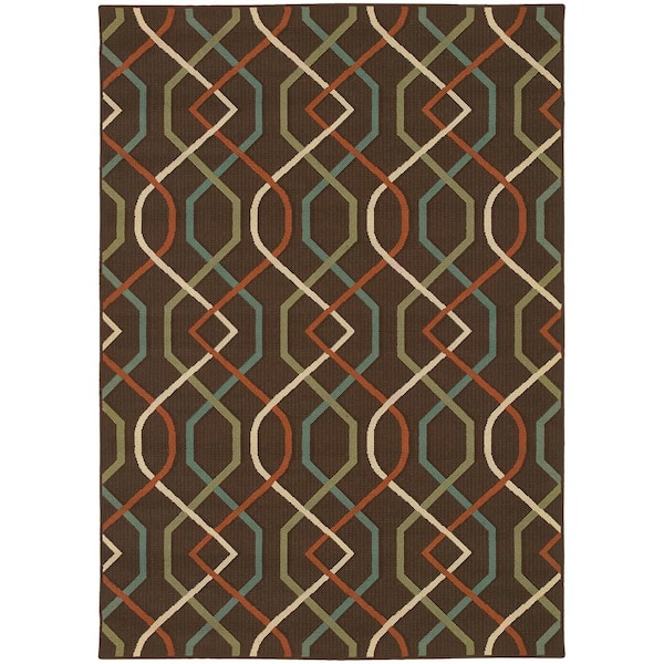 Illusion Brown 7 ft. x 10 ft. Indoor/Outdoor Patio Area Rug