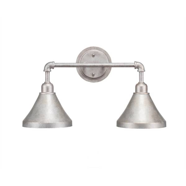 Unbranded Greenville 19.25 in. Aged Silver 2 Light Vanity Light with 7 in. Metal Shades No Bulbs Included