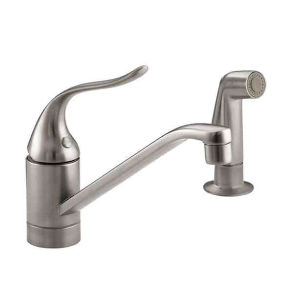 KOHLER Coralais Low-Arc Single-Handle Standard Kitchen Faucet in Vibrant Brushed Nickel
