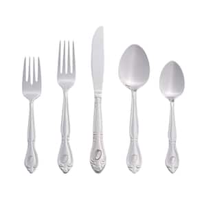Rose Monogrammed Letter O 46-Piece Silver Stainless Steel Flatware Set (Service for 8)