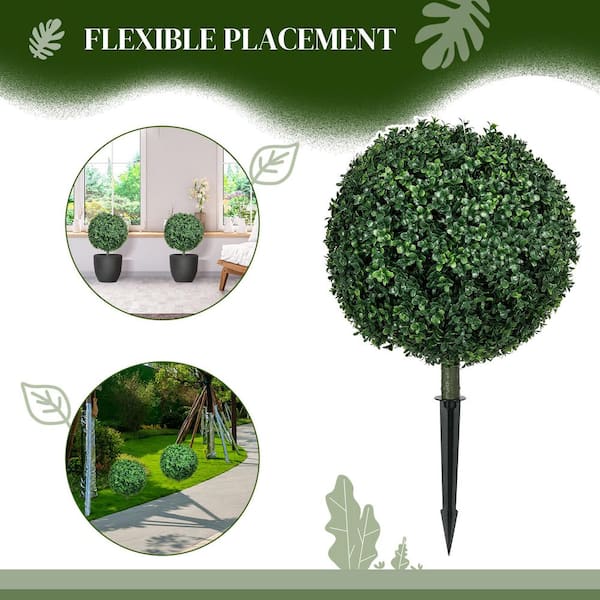 1.3 ft. Artificial Boxwood Ball Bush Topiary Tree with Spike (2