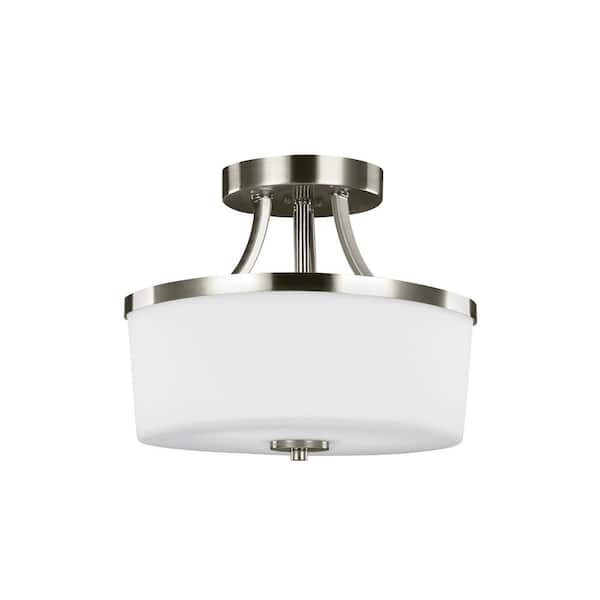 Generation Lighting Hettinger 2-Light Brushed Nickel Semi-Flushmount Convertible Pendant with LED Bulbs