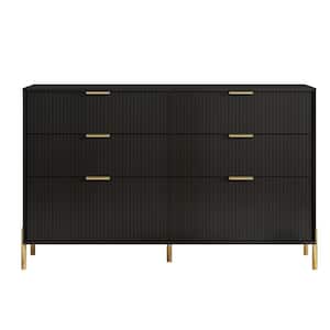 Modern Elegance Black 6-Drawers Cabinet 56 in. Wild Dresser with Stylish Golden Metal Handle