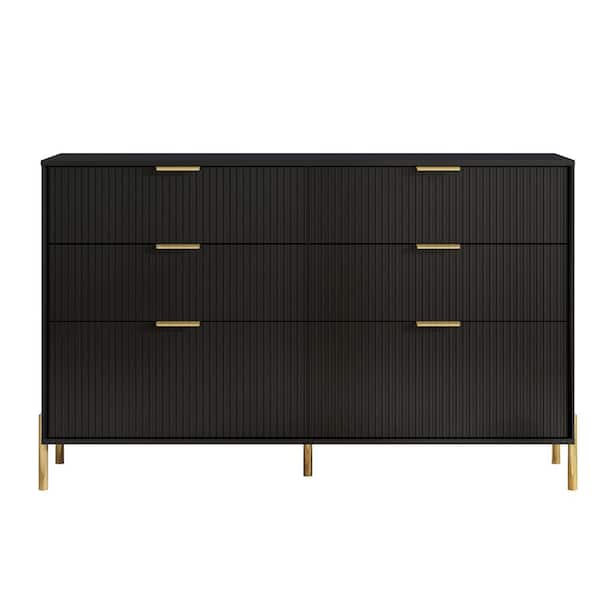FESTIVO Modern Elegance Black 6-Drawers Cabinet 56 in. Wild Dresser with Stylish Golden Metal Handle