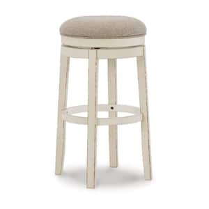 29.75 in. White and Beige Backless Wood Frame Barstool with Fabric Seat