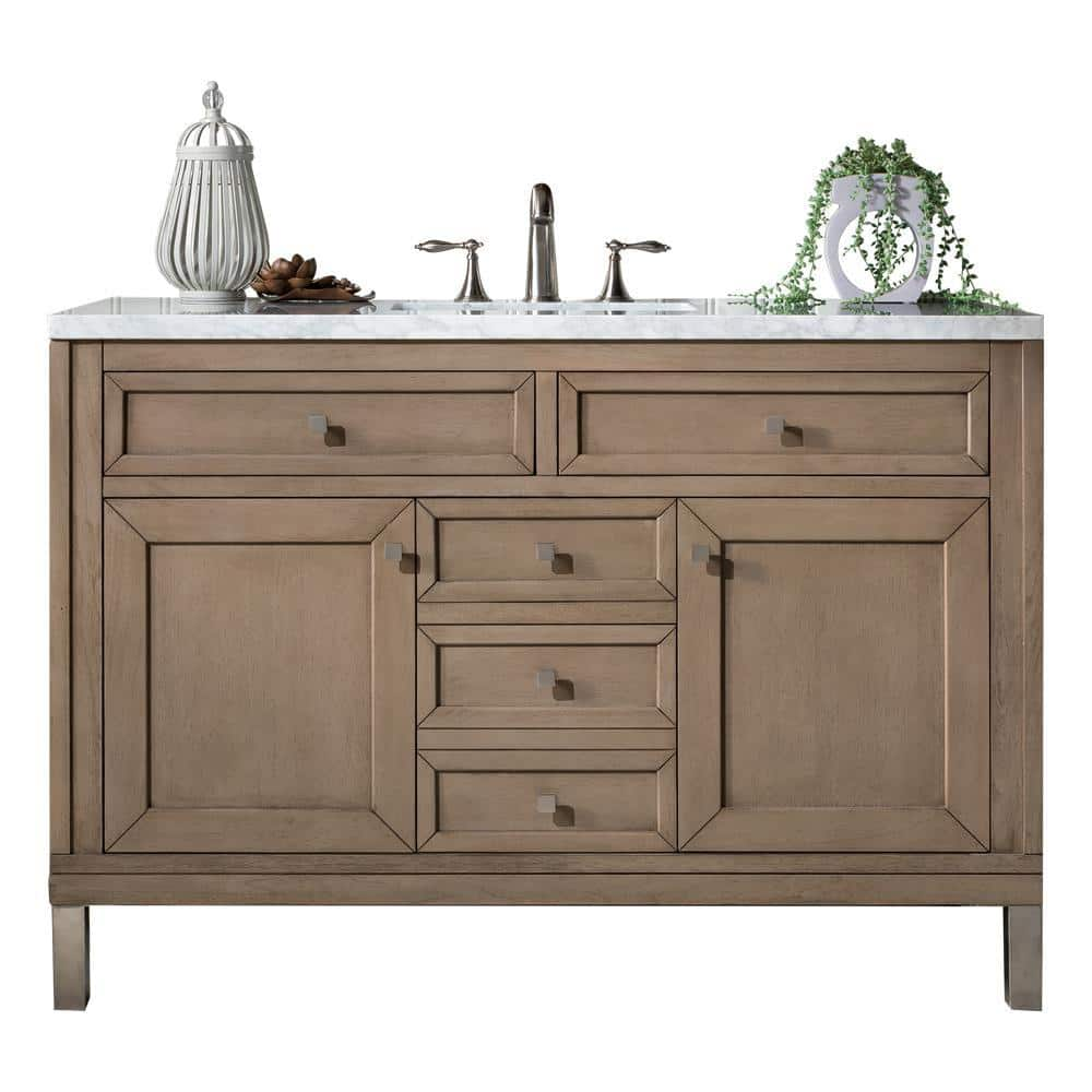 Chicago 48 in. W x 23.5 in. D x 33.8 in. H Single Bath Vanity in Whitewashed Walnut with Top in Arctic Fall -  James Martin Vanities, 305-V48-WWW-3AF