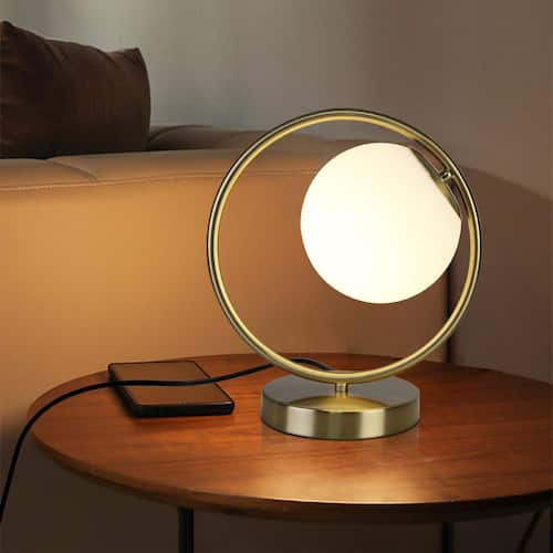 Contemporary H Light Opal Acrylic globe Dimmable Gold