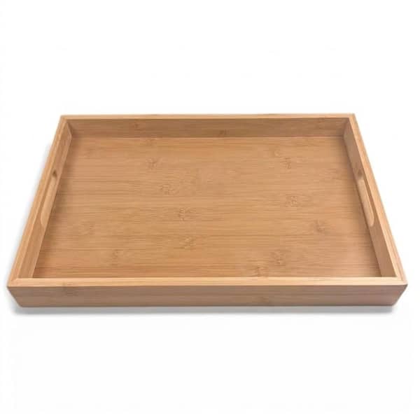 14.9 in x 10.2 in Bamboo Wood Rectangular Serving Tray with Handles Natural Color for Kitchen and Bedroom