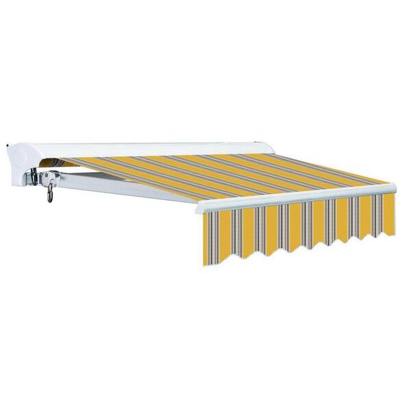 Advaning 18 ft. Luxury L Series Semi-Cassette Electric w/ Remote Retractable Patio Awning (118in. Projection) Yellow Gray Stripes