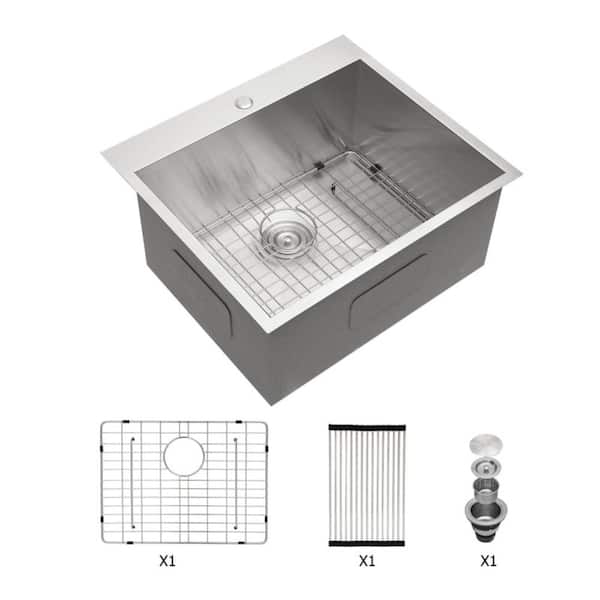 25 in. Drop-in Single Bowl 16-Gauge Stainless Steel Kitchen Sink with Accessories