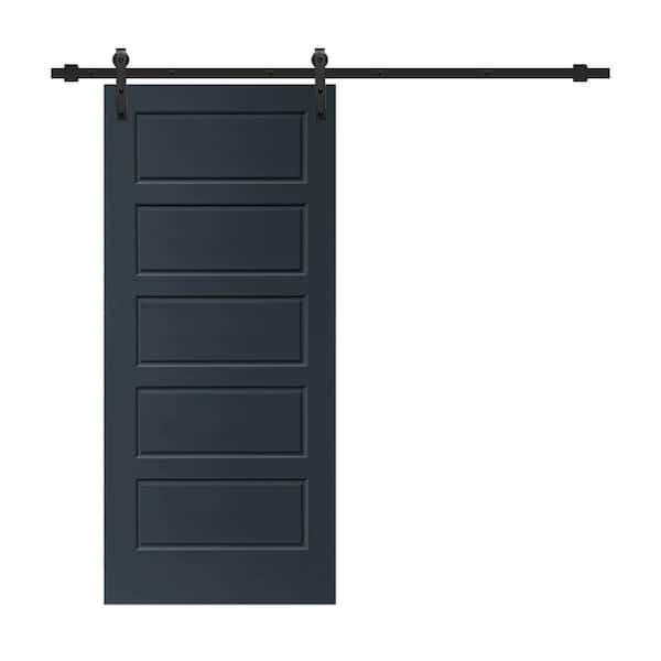 CALHOME 36 in. x 80 in. Charcoal Gray Stained Composite MDF 5 Panel Interior Sliding Barn Door with Hardware Kit