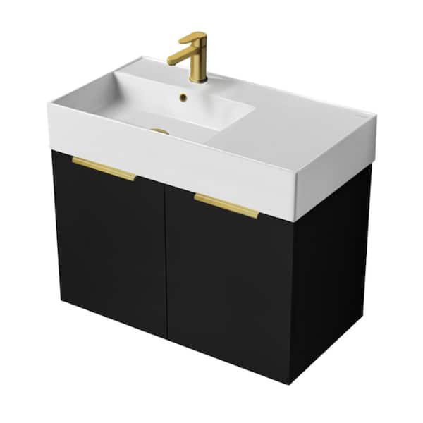 Nameeks Derin 31.9 in. W x 17.3 in. D x 25.2 in. H Modern Bathroom Vanity in Matte Black With White Ceramic Top