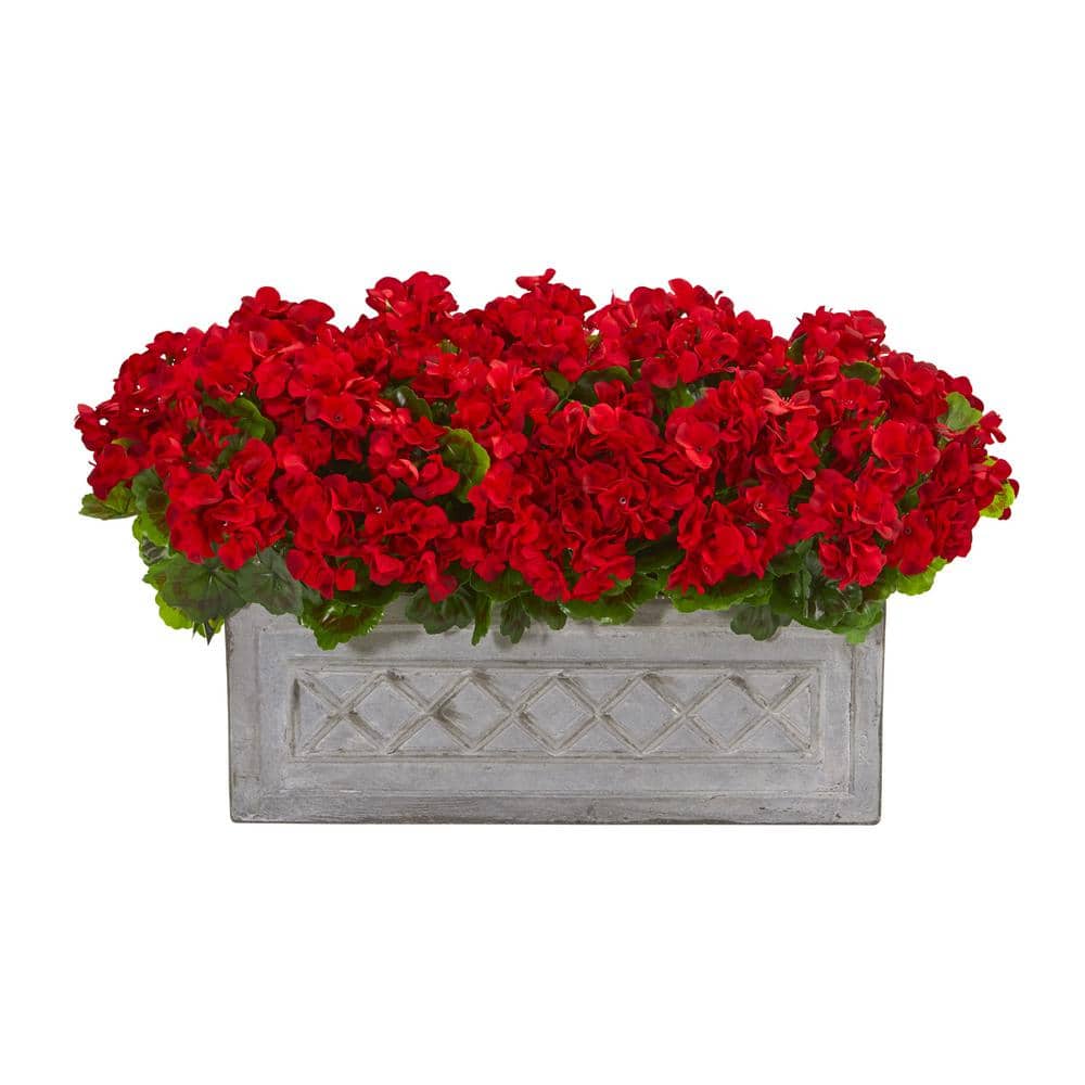Nearly Natural Indoor/Outdoor 18 in. Geranium Artificial Plant in Stone ...