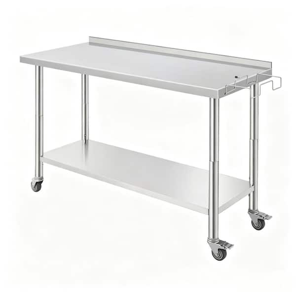 60x24x35 in. Stainless Steel Work Table with Casters & Trash Rack, Heavy Duty Prep Station for Kitchen or Garage Storage
