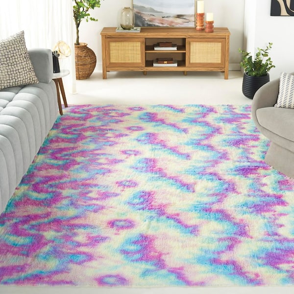 Rainbow Shag 8 ft. x 10 ft. Rainbow Abstract Solid Area Rug
