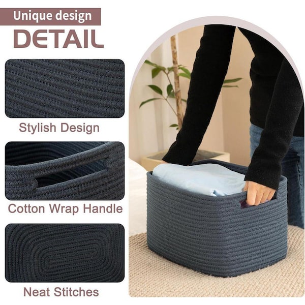 Blue 13 in. x 7.8 in. Cotton Woven Storage Bins Decorative Basket