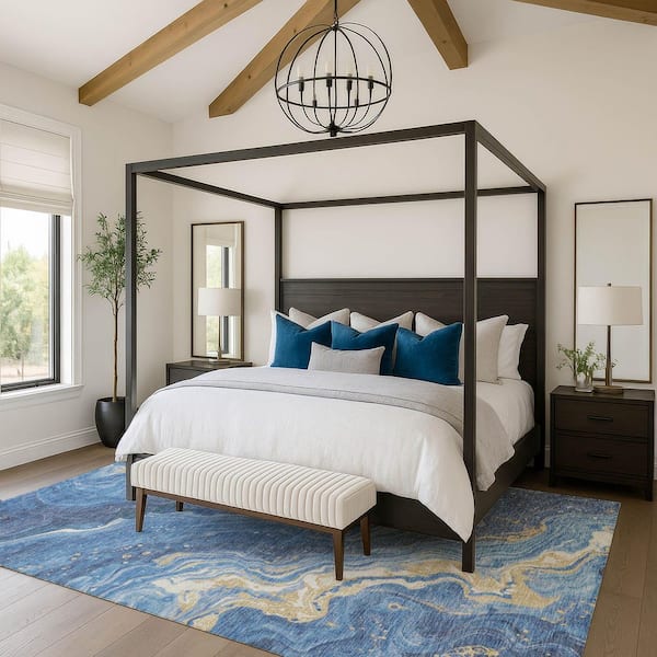 Mayfield Premium Machine Washable Abstract AMF1701 Blue 10 ft. x 14 ft. Area Rug