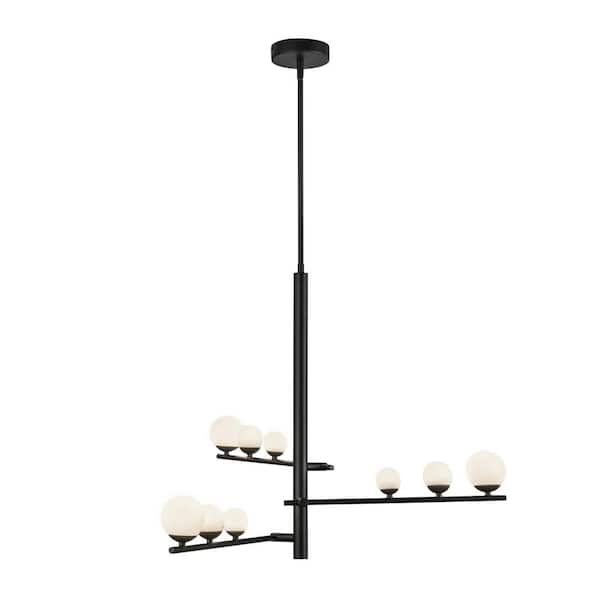Juniper 3 Head 9-Light 32-Watt Black/Opal Glass Integrated LED Chandelier