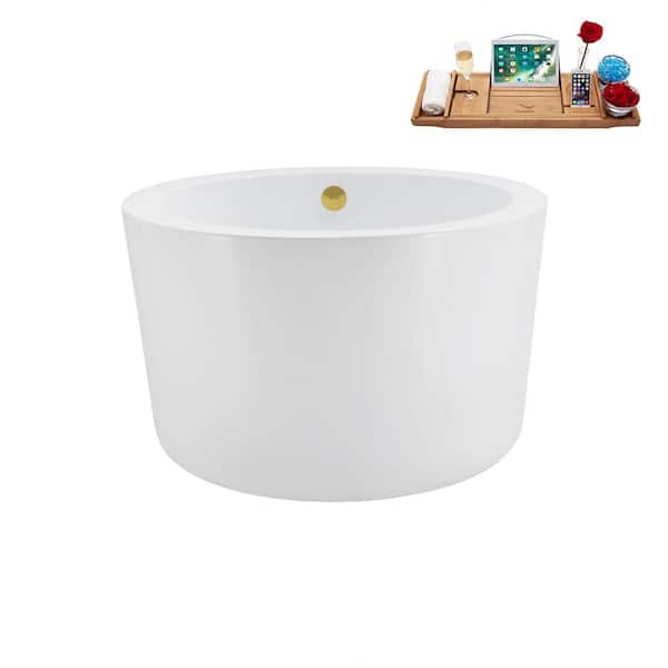 Streamline 41 in. Acrylic Flatbottom Non-Whirlpool Bathtub in Glossy White with Brushed Gold Drain and Tray