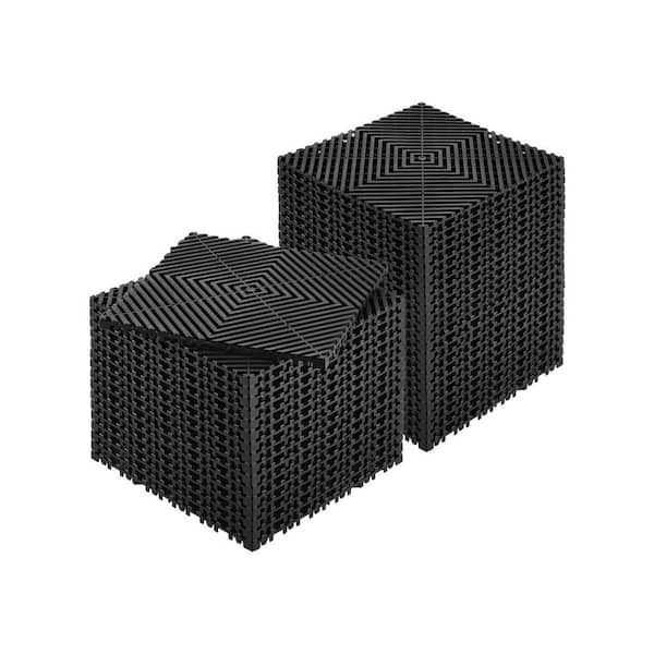 Interlocking Drainage Mat 40 Pcs Splicing Drainage Mats 12 in. x 12 in. Interlocking Cushion, Non-Slip Black PP Drainage