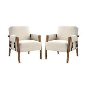 Nellie Mid-Century Modern Ivory Fabric Armchair with Solid Wood Frame (Set of 2)