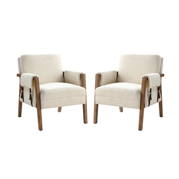 JAYDEN CREATION Nellie Mid-Century Modern Ivory Fabric Armchair with Solid Wood Frame (Set of 2)