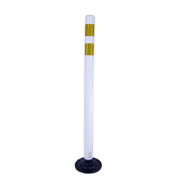 Three D Traffic Works 42 in. White Round Delineator Post with High-Intensity Yellow Band and Base