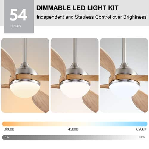 54 in. Nickel And Wood Grain 4-Blade Smart Standard Indoor Ceiling Fan With Remote Control And Light Kit Included Lighting