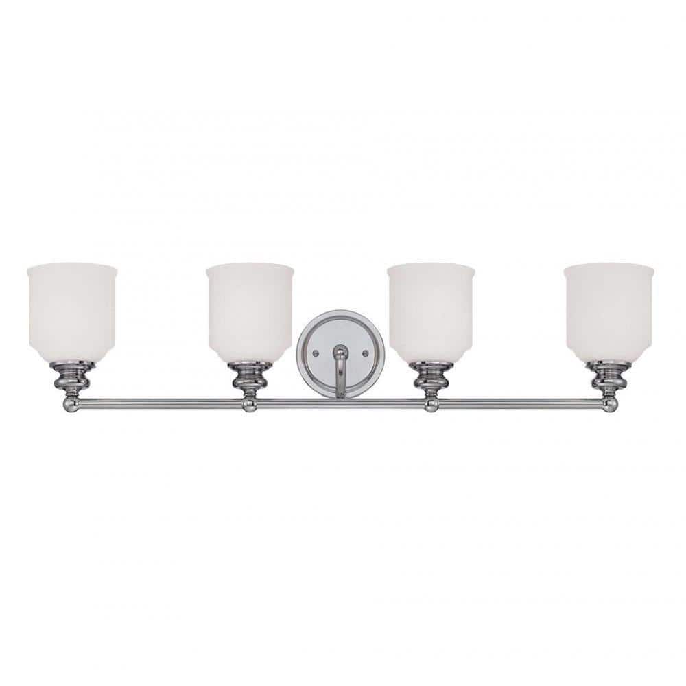 Melrose 33.5 in. W x 7.75 in. H 4-Light Polished Chrome Bathroom Vanity Light with White Glass Shades price history on PriceWatchPro
