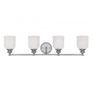 Melrose 33.5 in. W x 7.75 in. H 4-Light Polished Chrome Bathroom Vanity Light with White Glass Shades