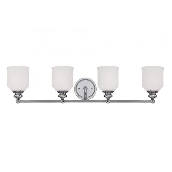 Savoy House Melrose 33.5 in. W x 7.75 in. H 4-Light Polished Chrome Bathroom Vanity Light with White Glass Shades