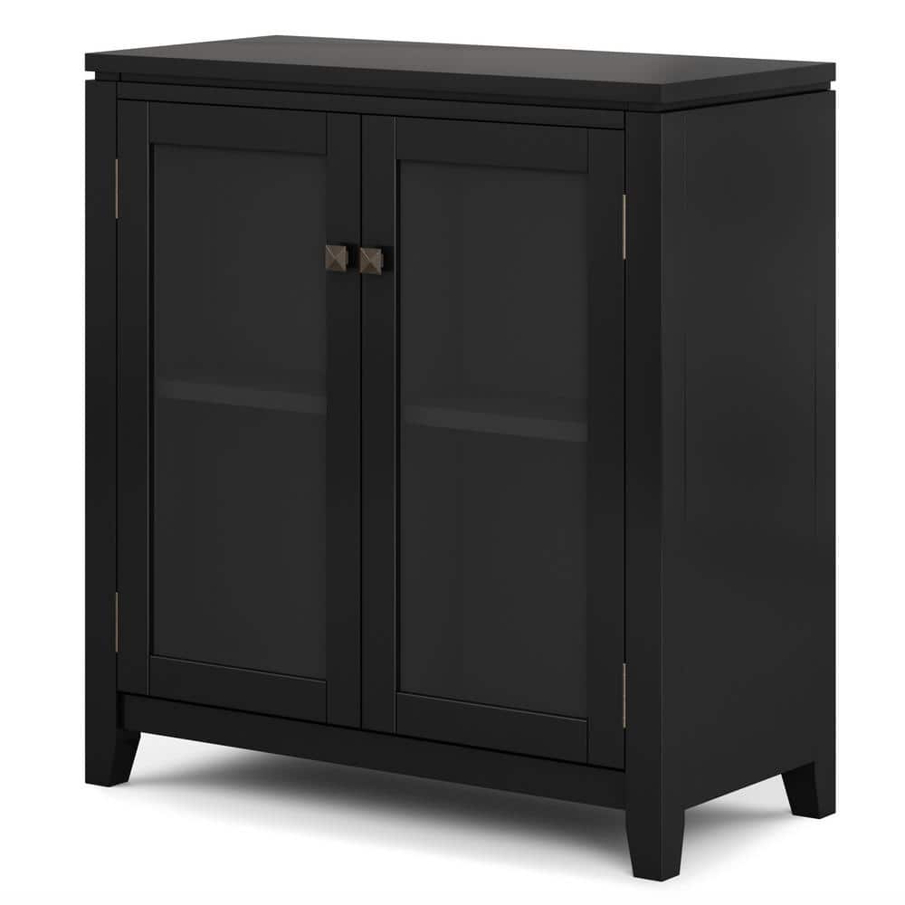 Black Solid Wood Low Storage Cabinet with Glass Doors