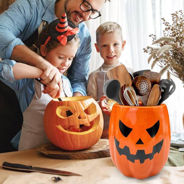 Wudkey Halloween Kitchen Decor Ceramic Pumpkin Orange Utensil